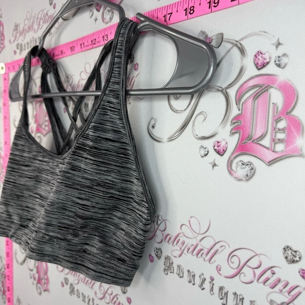 Sports bra strappy criss cross Women’s Gray Space-Dye Strappy Sports Bra